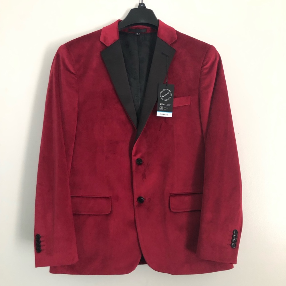 NWT Kohl’s Bespoke Men's Red Velvet Slim Fit Sport Coat Tuxedo Jacket Size M